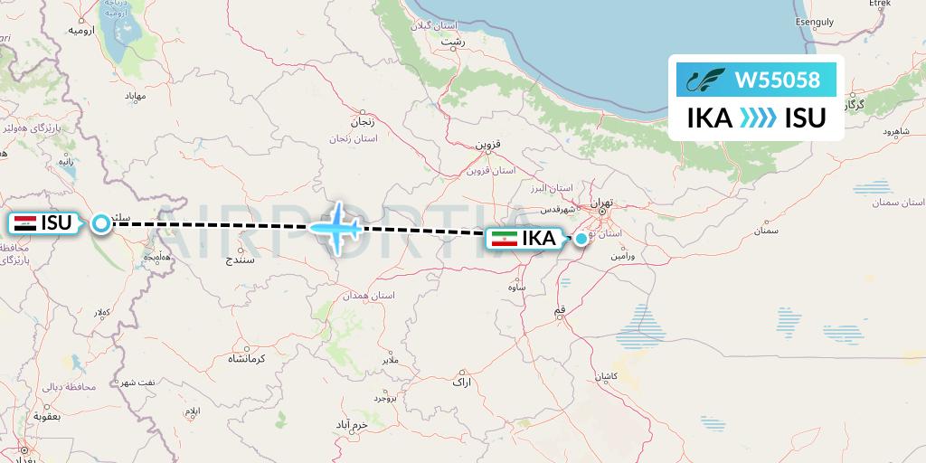 W55058 Mahan Air Flight Map: Tehran to Sulaimaniyah