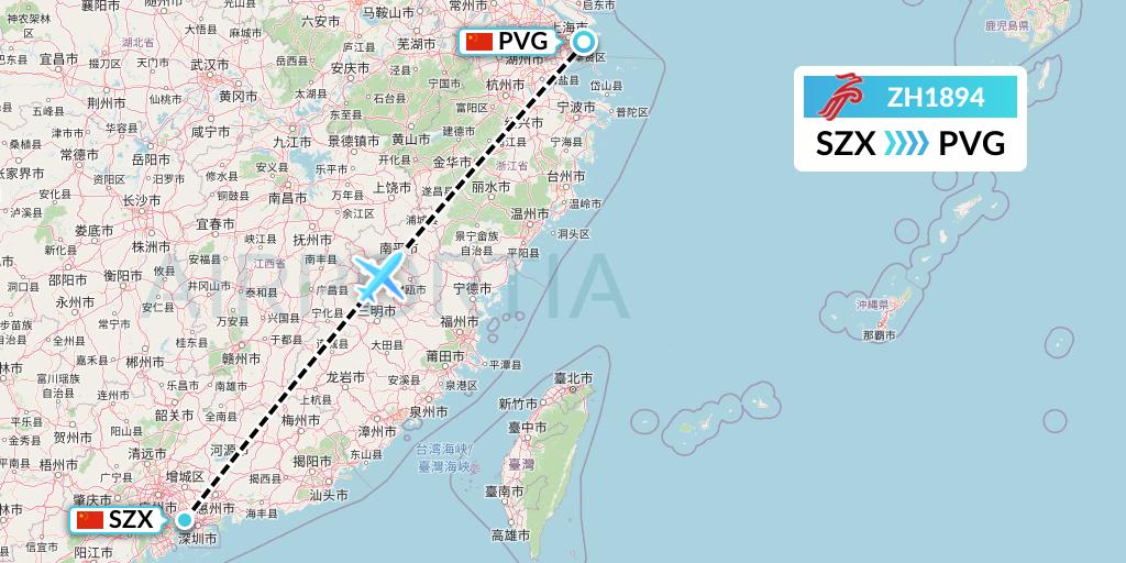 ZH1894 Shenzhen Airlines Flight Map: Shenzhen to Shanghai
