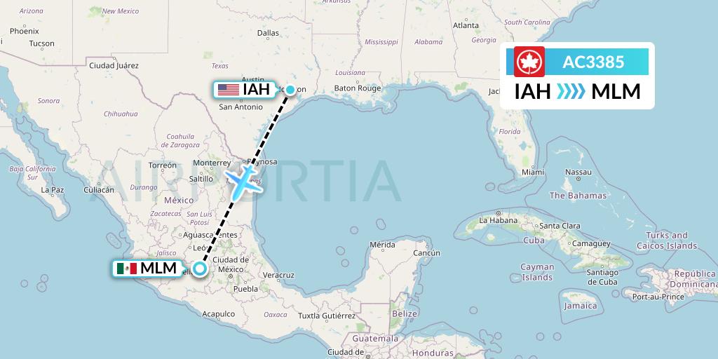 AC3385 Air Canada Flight Map: Houston to Morelia
