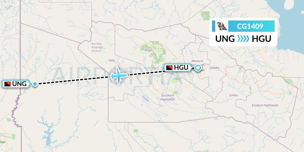CG1409 Airlines PNG Flight Map: Kiunga to Mount Hagen