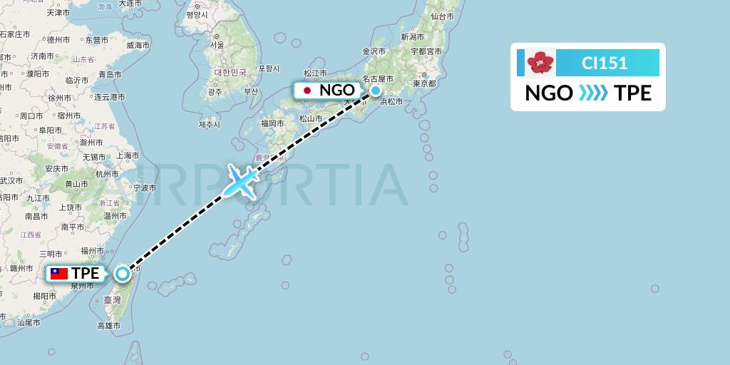 CI151 China Airlines Flight Map: Nagoya to Taipei