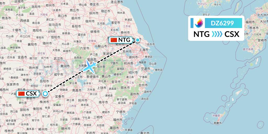 DZ6299 Donghai Airlines Flight Map: Nantong to Changsha
