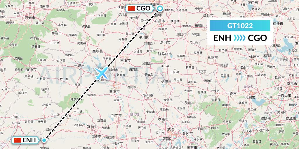 GT1022 Air Guilin Flight Map: Enshi to Zhengzhou