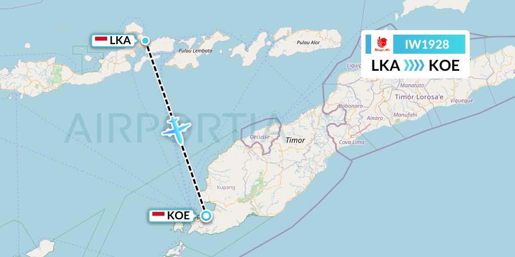 IW1928 Wings Air Flight Map: Larantuka to Kupang