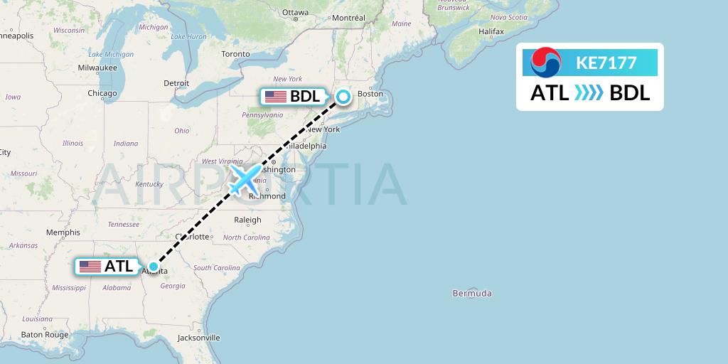 KE7177 Korean Air Flight Map: Atlanta to Windsor Locks