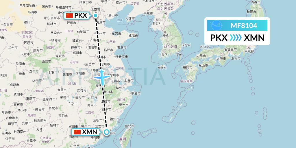 MF8104 Xiamen Airlines Flight Map: Beijing to Xiamen