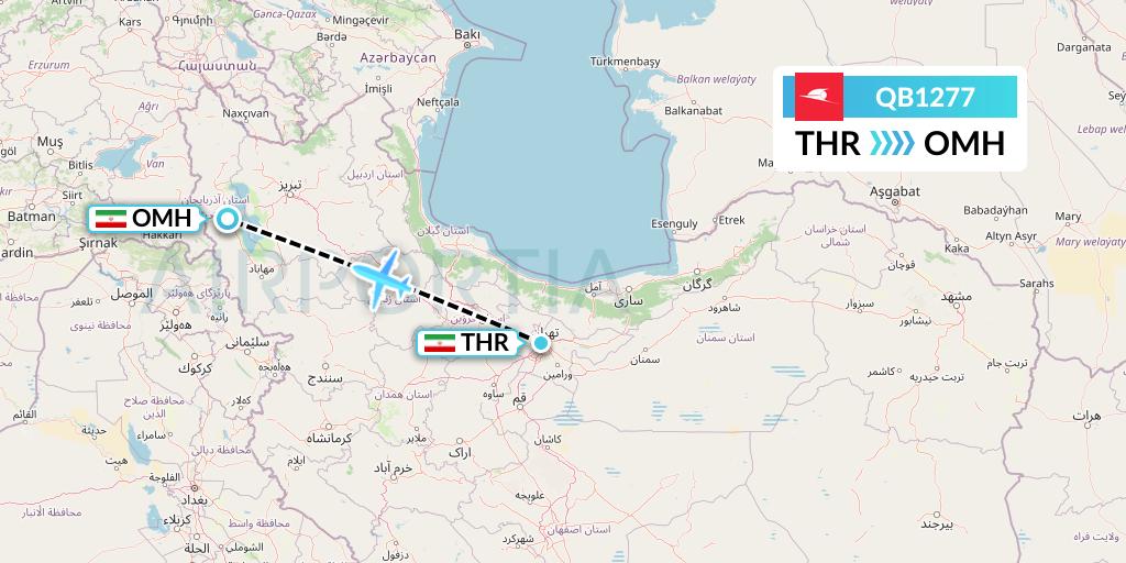 QB1277 Qeshm Airlines Flight Map: Tehran to Urmia