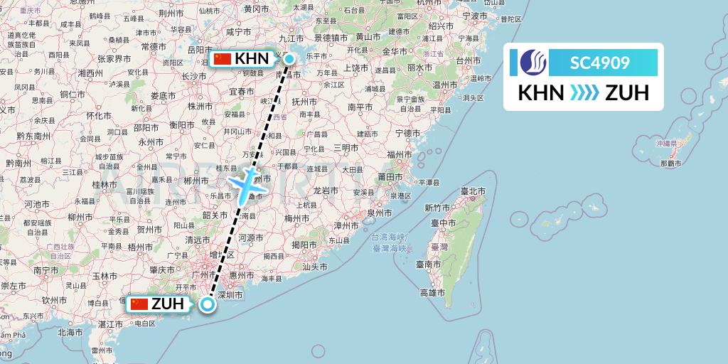 SC4909 Shandong Airlines Flight Map: Nanchang to Zhuhai