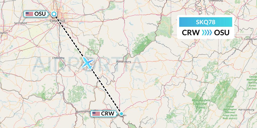 SKQ78 Labcorp Flight Map: Charleston to Columbus
