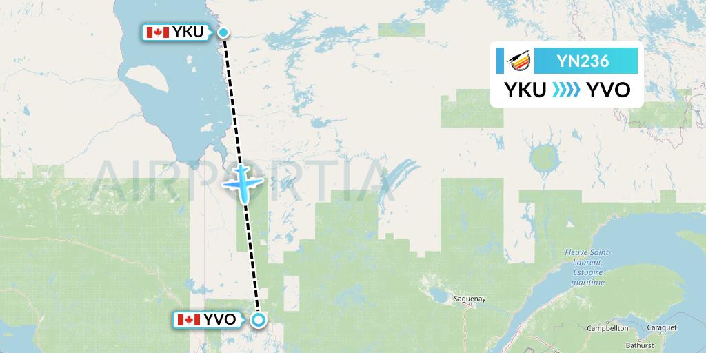 YN236 Air Creebec Flight Map: Chisasibi to Val-d'Or