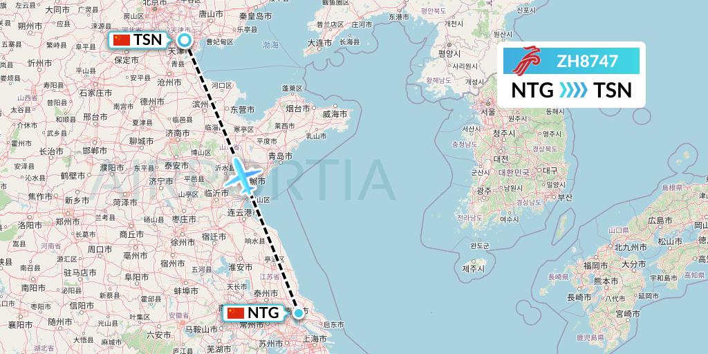ZH8747 Shenzhen Airlines Flight Map: Nantong to Tianjin