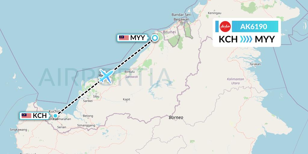 AK6190 AirAsia Flight Map: Kuching to Miri