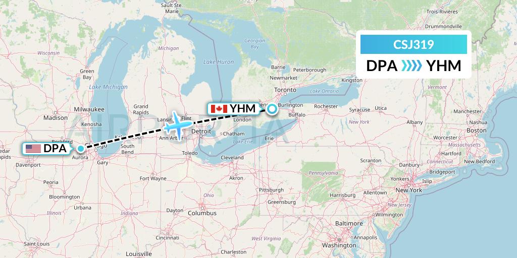 CSJ319 Castle Aviation Flight Map: Chicago to Hamilton