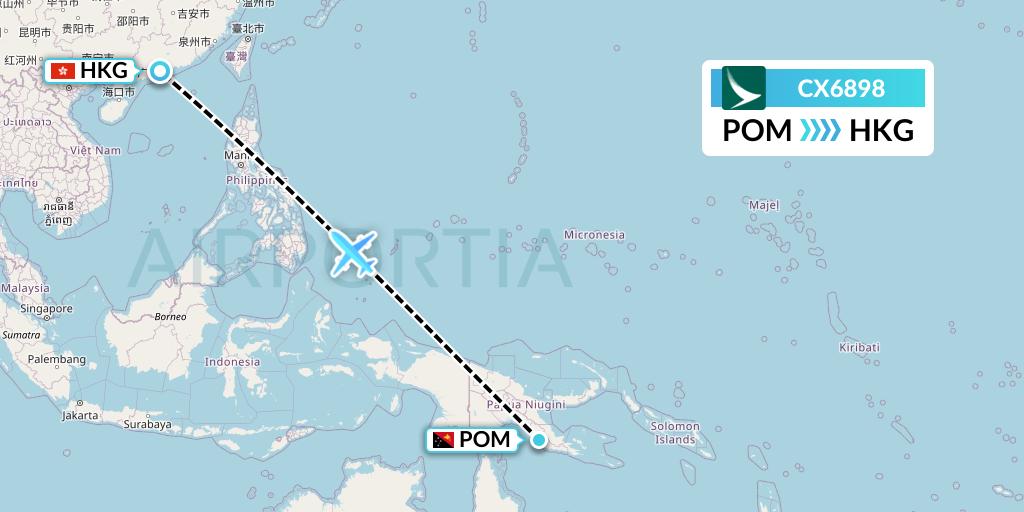 CX6898 Cathay Pacific Flight Map: Port Moresby to Hong Kong