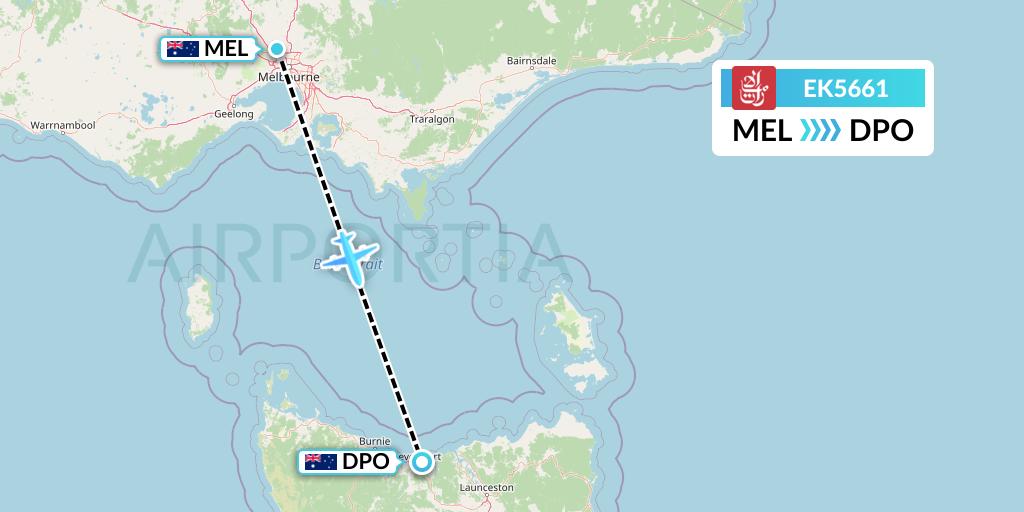 EK5661 Emirates Flight Map: Melbourne to Devonport