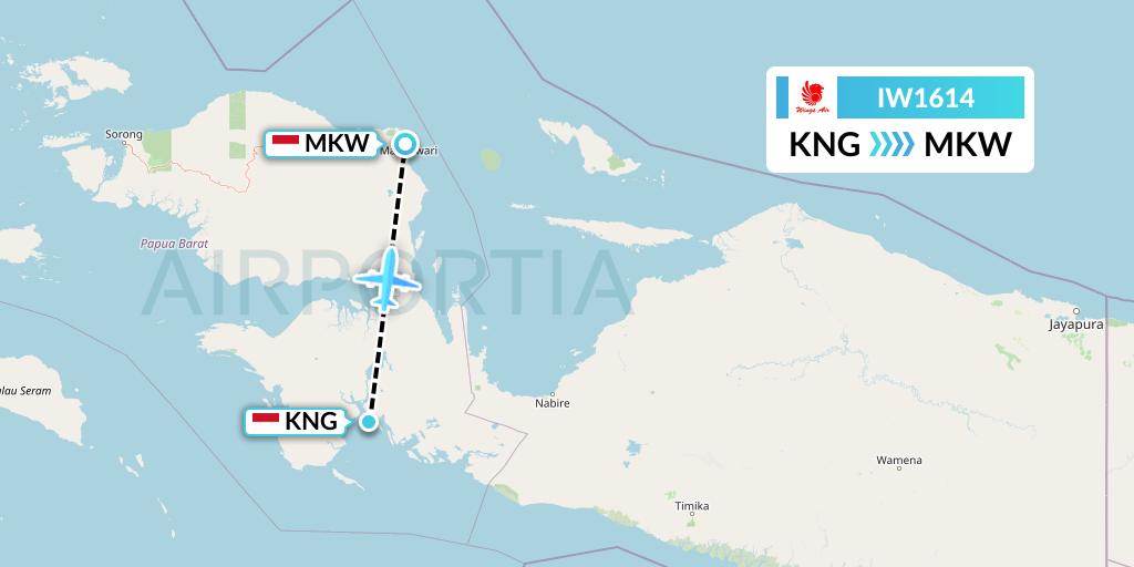 IW1614 Wings Air Flight Map: Kaimana-Papua Island to Manokwari