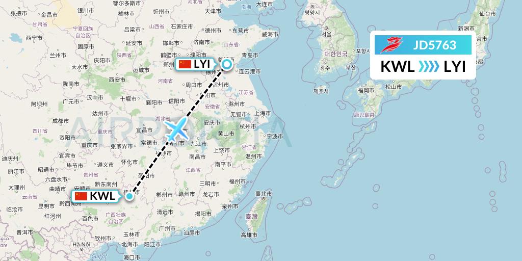 JD5763 Capital Airlines Flight Map: Guilin to Linyi