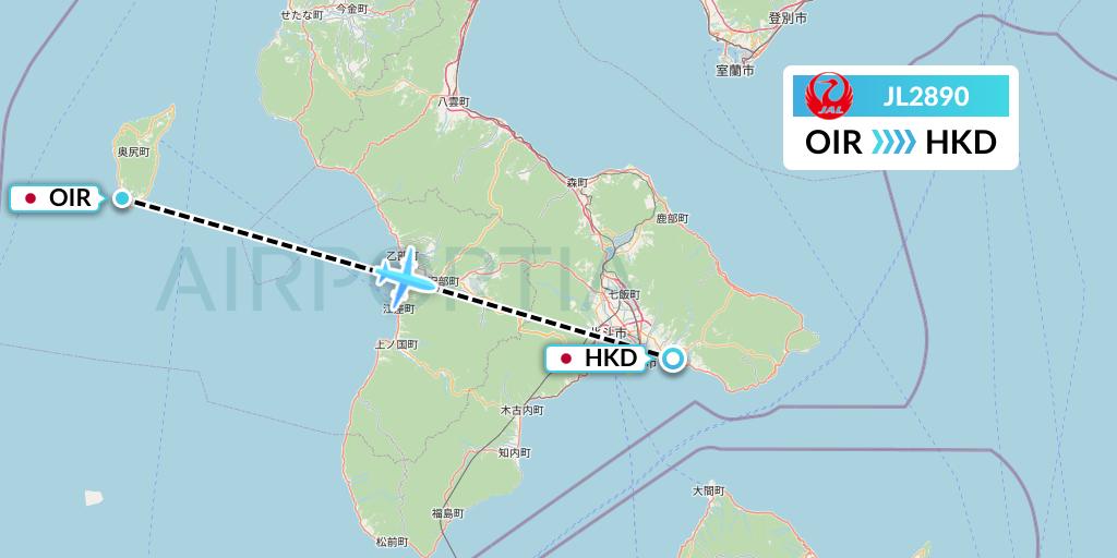 JL2890 Japan Airlines Flight Map: Japan to Hakodate