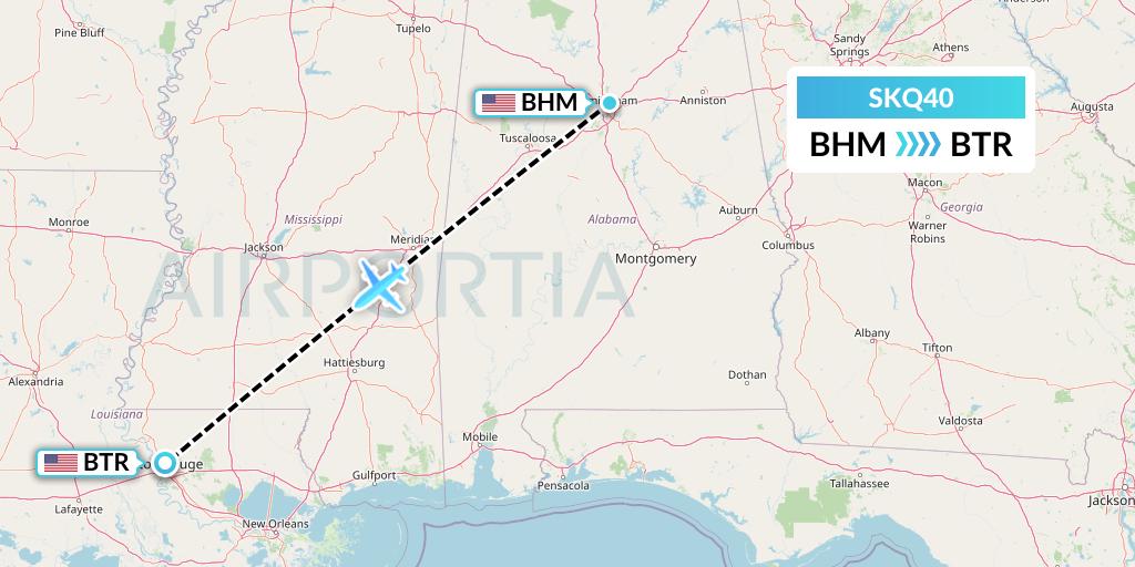 SKQ40 Labcorp Flight Map: Birmingham to Baton Rouge