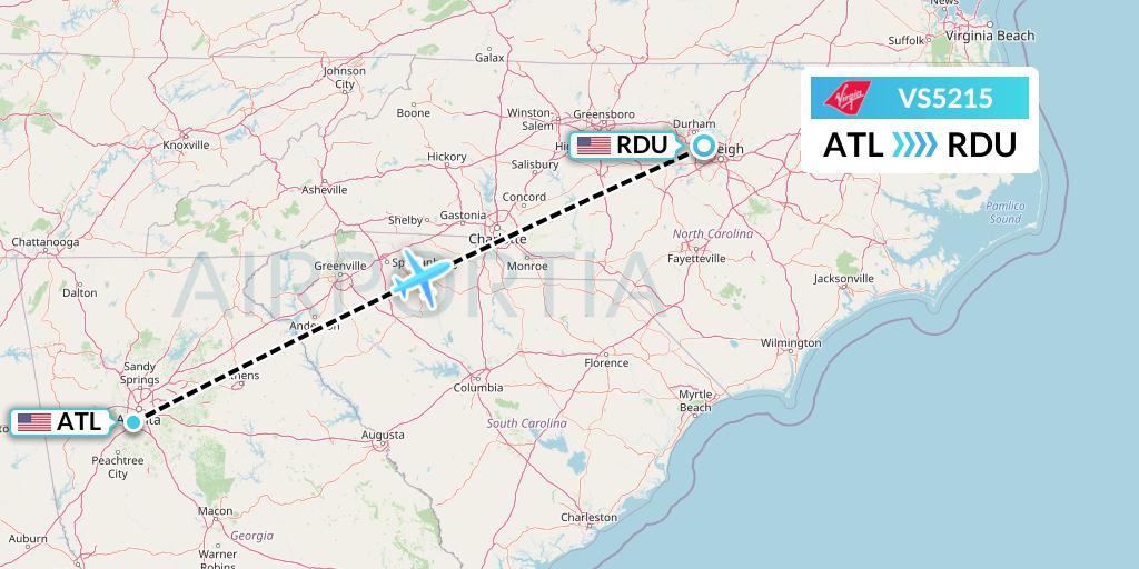 VS5215 Virgin Atlantic Airways Flight Map: Atlanta to Raleigh-Durham
