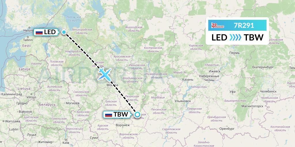 7R291 Rusline Flight Map: St. Petersburg to Tambov