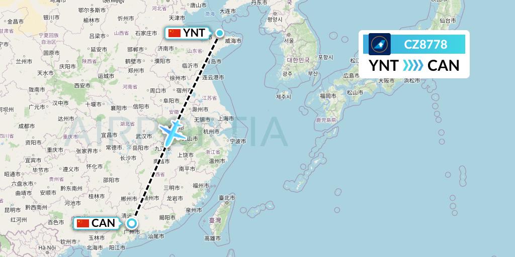 CZ8778 China Southern Airlines Flight Map: Yantai to Guangzhou