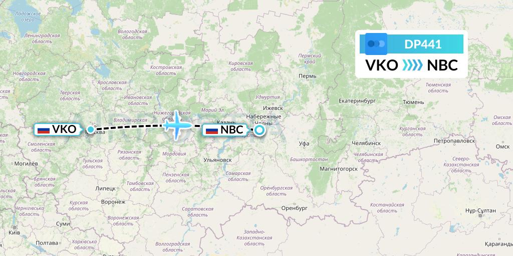 DP441 Pobeda Flight Map: Moscow to Naberezhnye Chelny