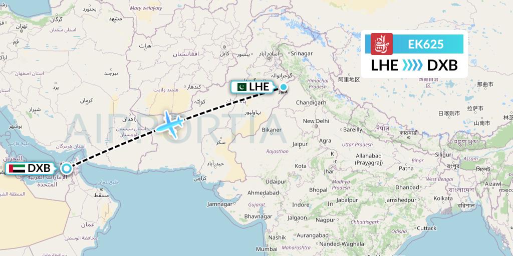EK625 Emirates Flight Map: Lahore to Dubai
