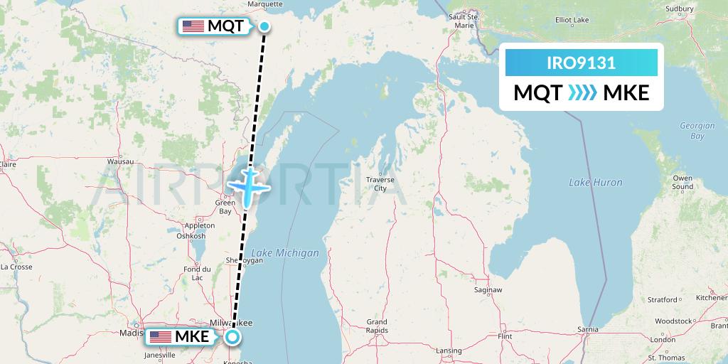 IRO9131 CSA Air Flight Map: Marquette to Milwaukee