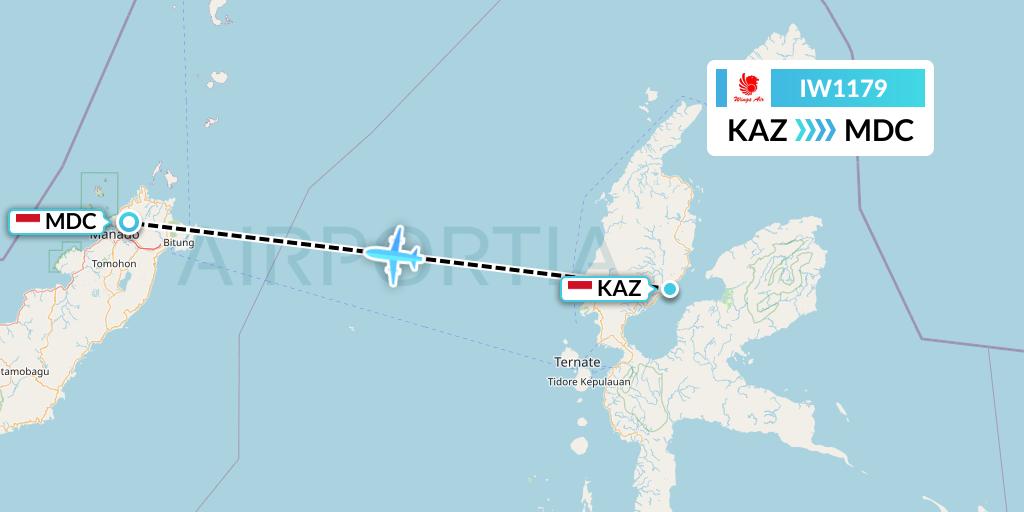 IW1179 Wings Air Flight Map: Kao-Celebes Island to Manado