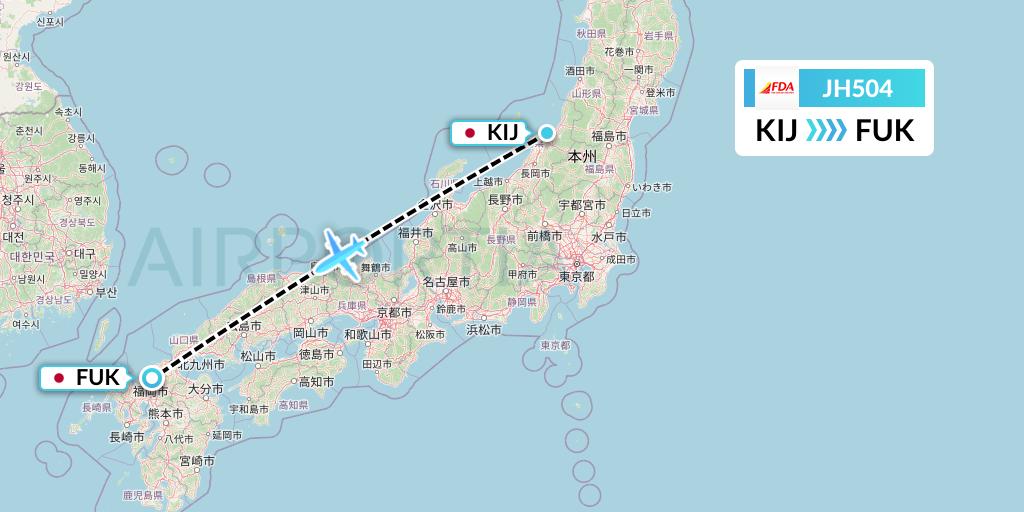JH504 Fuji Dream Airlines Flight Map: Niigata to Fukuoka