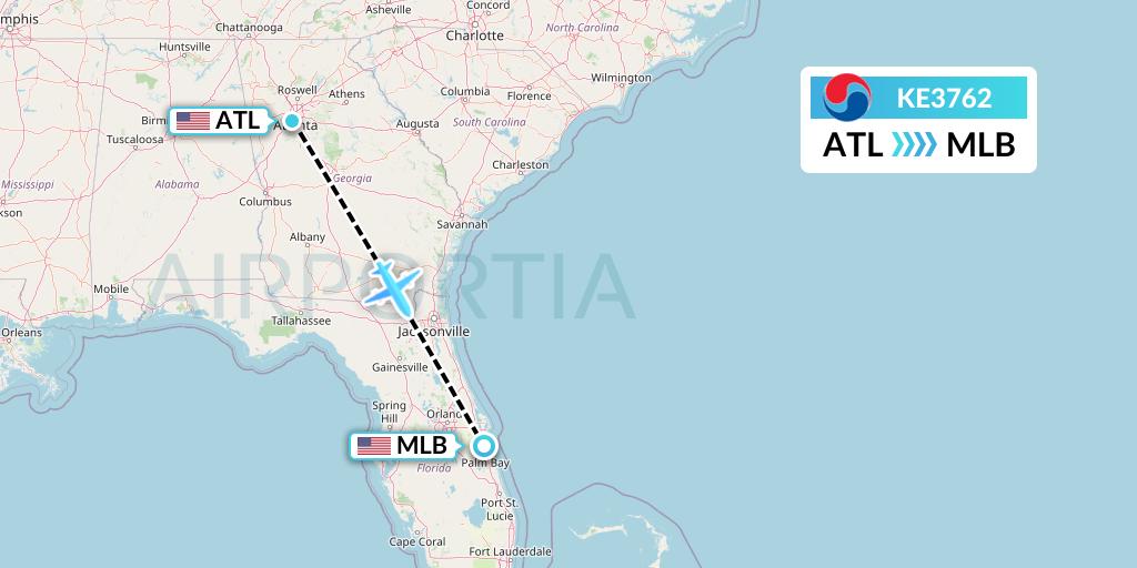 KE3762 Korean Air Flight Map: Atlanta to Melbourne