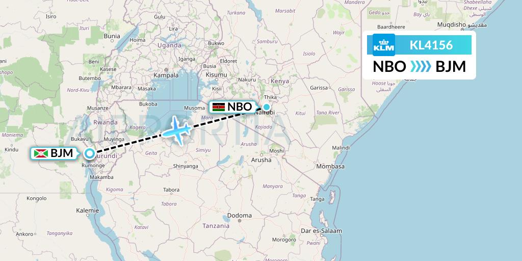KL4156 KLM Flight Map: Nairobi to Bujumbura