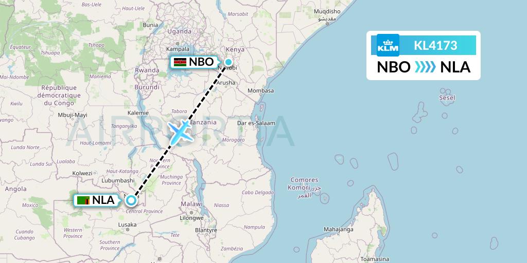 KL4173 KLM Flight Map: Nairobi to Ndola