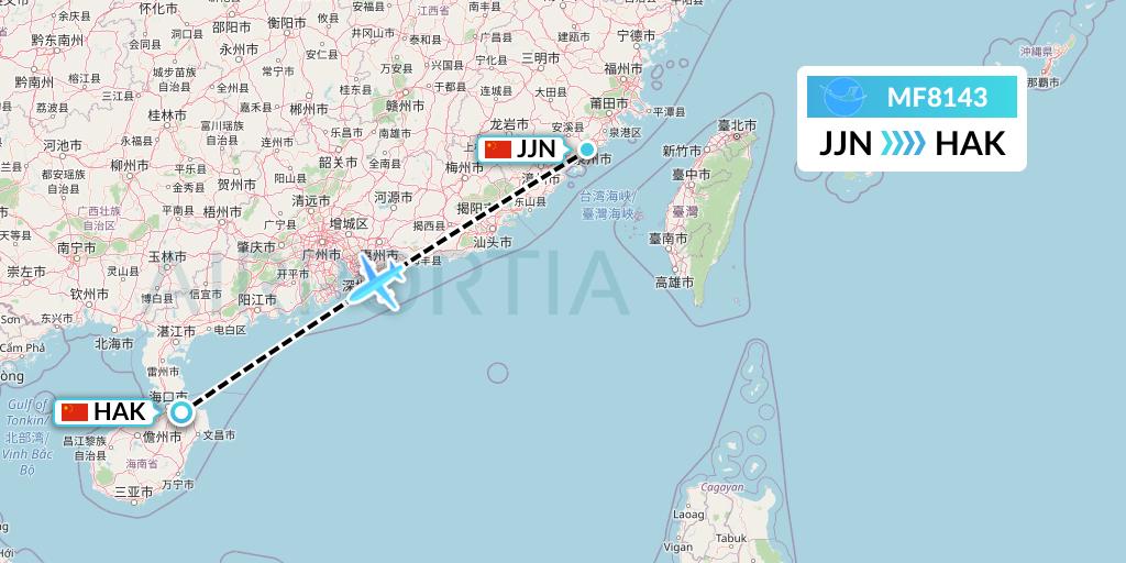 MF8143 Xiamen Airlines Flight Map: Jinjiang to Haikou
