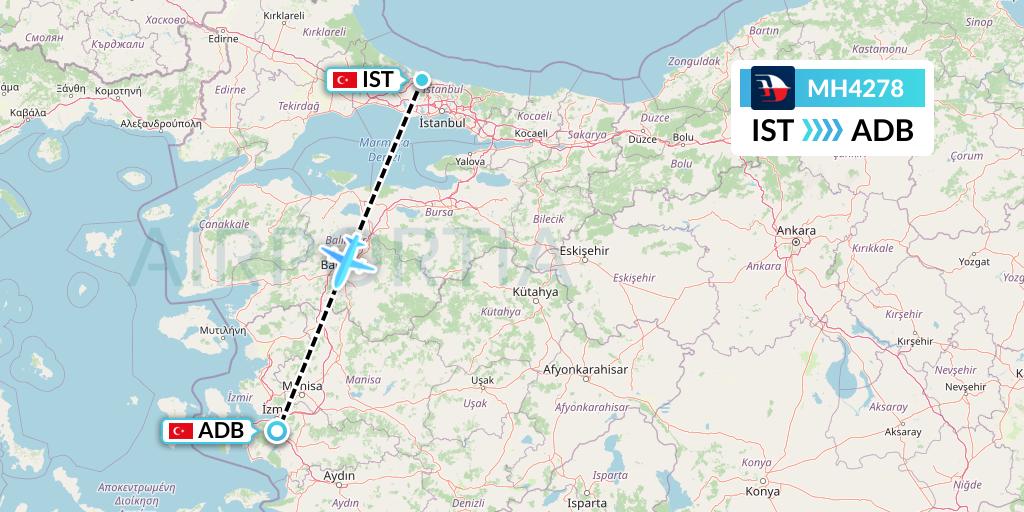MH4278 Malaysia Airlines Flight Map: Istanbul to Izmir