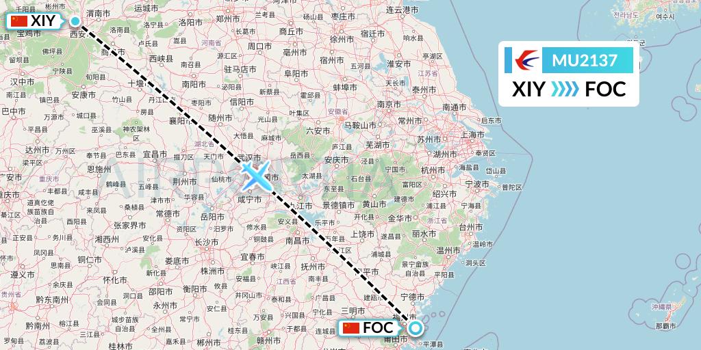 MU2137 China Eastern Airlines Flight Map: Xi'an to Fuzhou