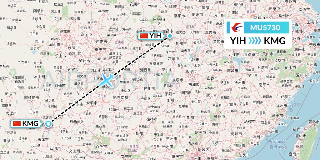 MU5730 China Eastern Airlines Flight Map: Yichang to Kunming
