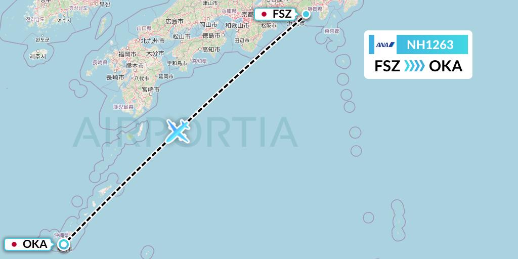 NH1263 All Nippon Airways Flight Map: Shizuoka to Naha