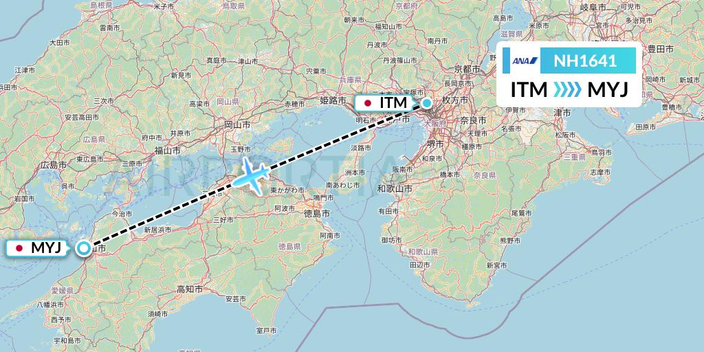 NH1641 All Nippon Airways Flight Map: Osaka to Matsuyama