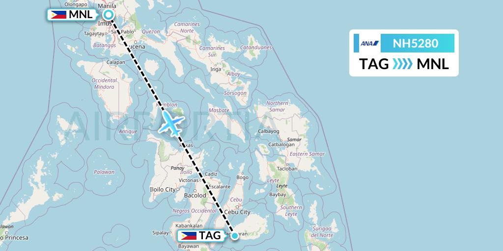 NH5280 All Nippon Airways Flight Map: Tagbilaran City to Manila