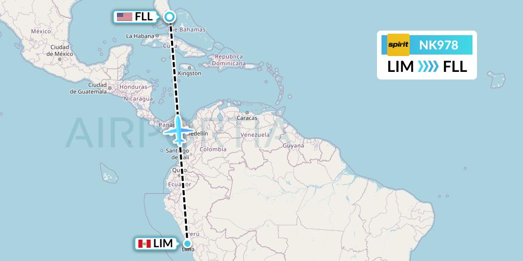 NK978 Spirit Airlines Flight Map: Lima to Fort Lauderdale