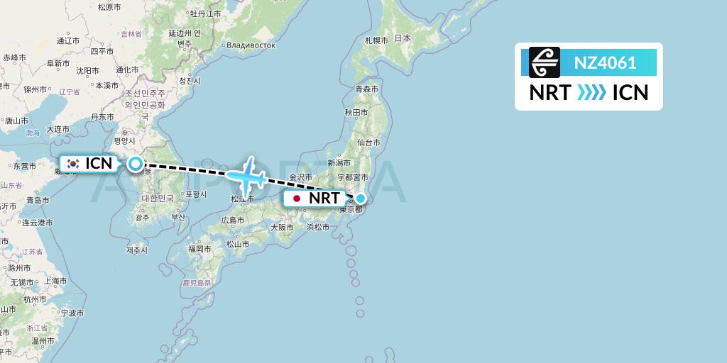 NZ4061 Air New Zealand Flight Map: Tokyo to Seoul