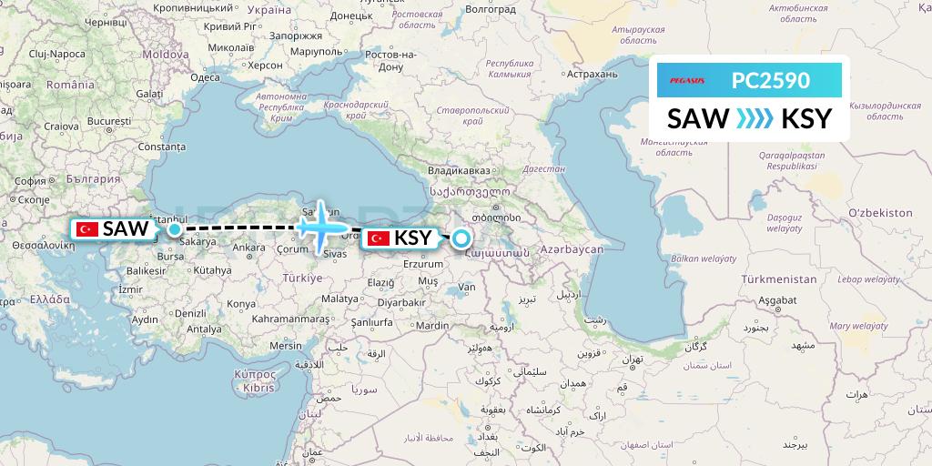 PC2590 Pegasus Airlines Flight Map: Istanbul to Kars