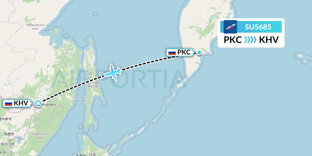SU5685 Aeroflot Flight Map: Petropavlovsk-Kamchatsky to Khabarovsk