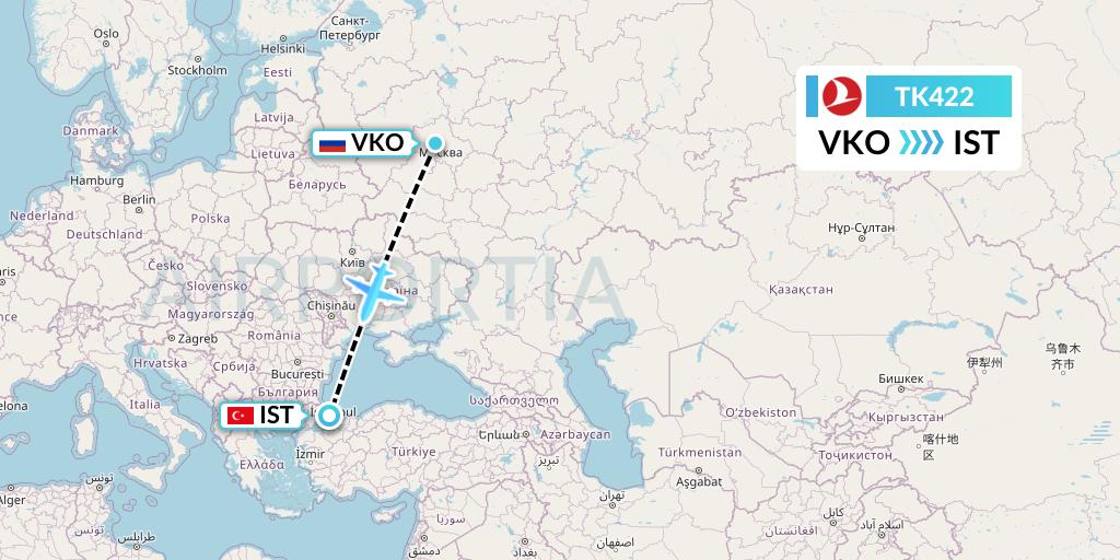 TK422 Turkish Airlines Flight Map: Moscow to Istanbul