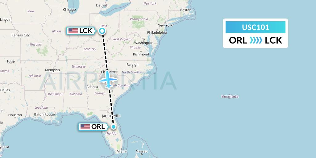 USC101 Airnet Express Flight Map: Orlando to Columbus