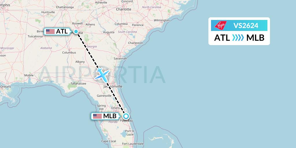 VS2624 Virgin Atlantic Airways Flight Map: Atlanta to Melbourne