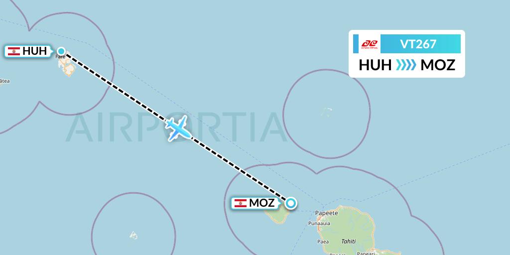 VT267 Air Tahiti Flight Map: Huahine to Moorea
