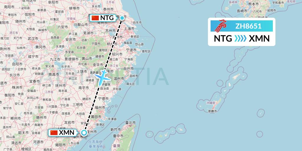 ZH8651 Shenzhen Airlines Flight Map: Nantong to Xiamen